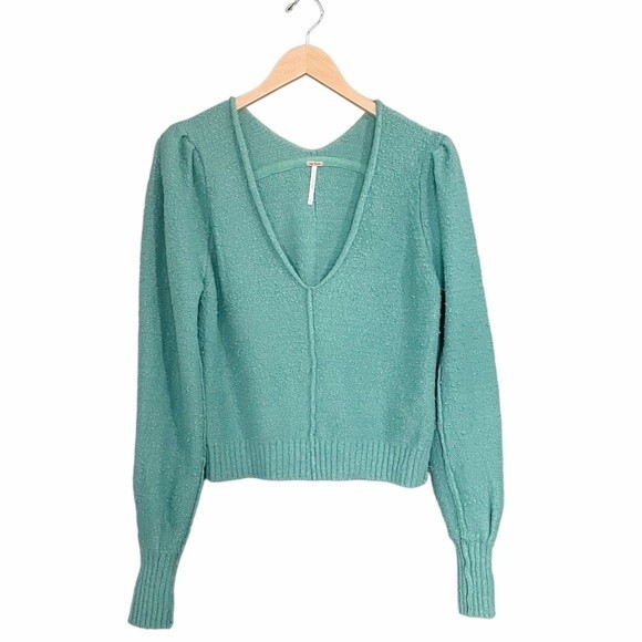 Free People Reverie Sweater Emerald Aura Green Statement Sleeves Size Small - Picture 2 of 14